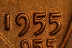close-up of a 1955 Double Die Penny